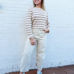 Daphne Stripe Cardigan In Camel Cream - Infinity Raine