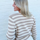 Daphne Stripe Cardigan In Camel Cream - Infinity Raine