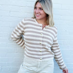 Daphne Stripe Cardigan In Camel Cream - Infinity Raine