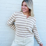 Daphne Stripe Cardigan In Camel Cream - Infinity Raine