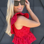 Jacquard Crop Baby Doll Top In Red - Infinity Raine
