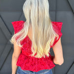 Jacquard Crop Baby Doll Top In Red - Infinity Raine