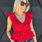 Jacquard Crop Baby Doll Top In Red - Infinity Raine