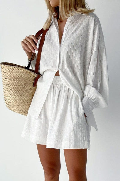 Relaxed Long Sleeve Two Piece Outfit-White - Infinity Raine
