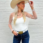 Faux Pearls Mesh Top In White - Infinity Raine