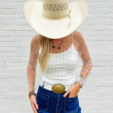 Faux Pearls Mesh Top In White - Infinity Raine