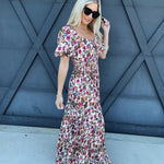 De Vave Dresses Puff Sleeve Floral Maxi Dress In Multi