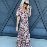 De Vave Dresses Puff Sleeve Floral Maxi Dress In Multi