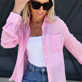 Linen Beach Button Down In Pink - Infinity Raine