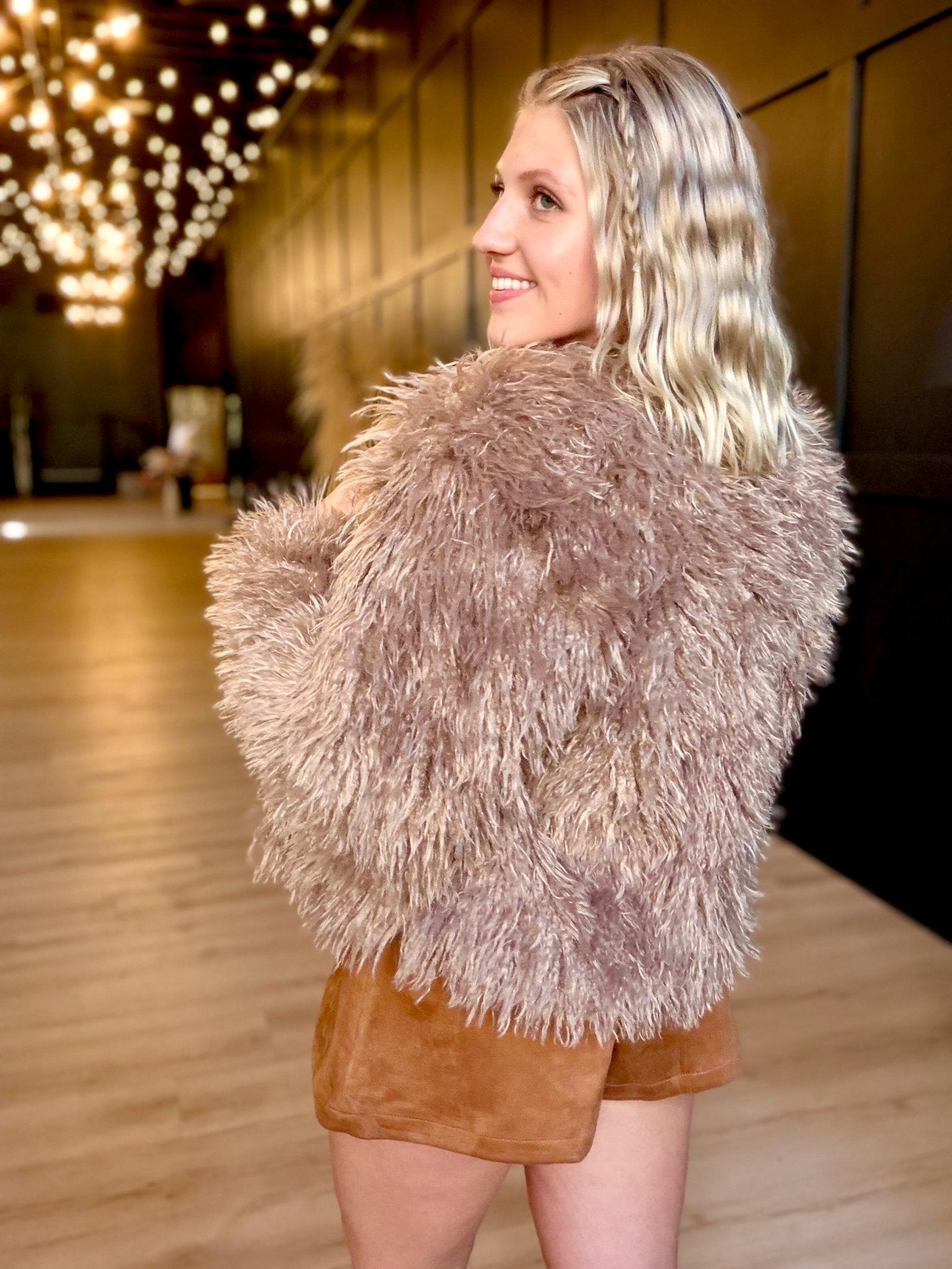 Deep Woods Fur Jacket In Taupe - Infinity Raine