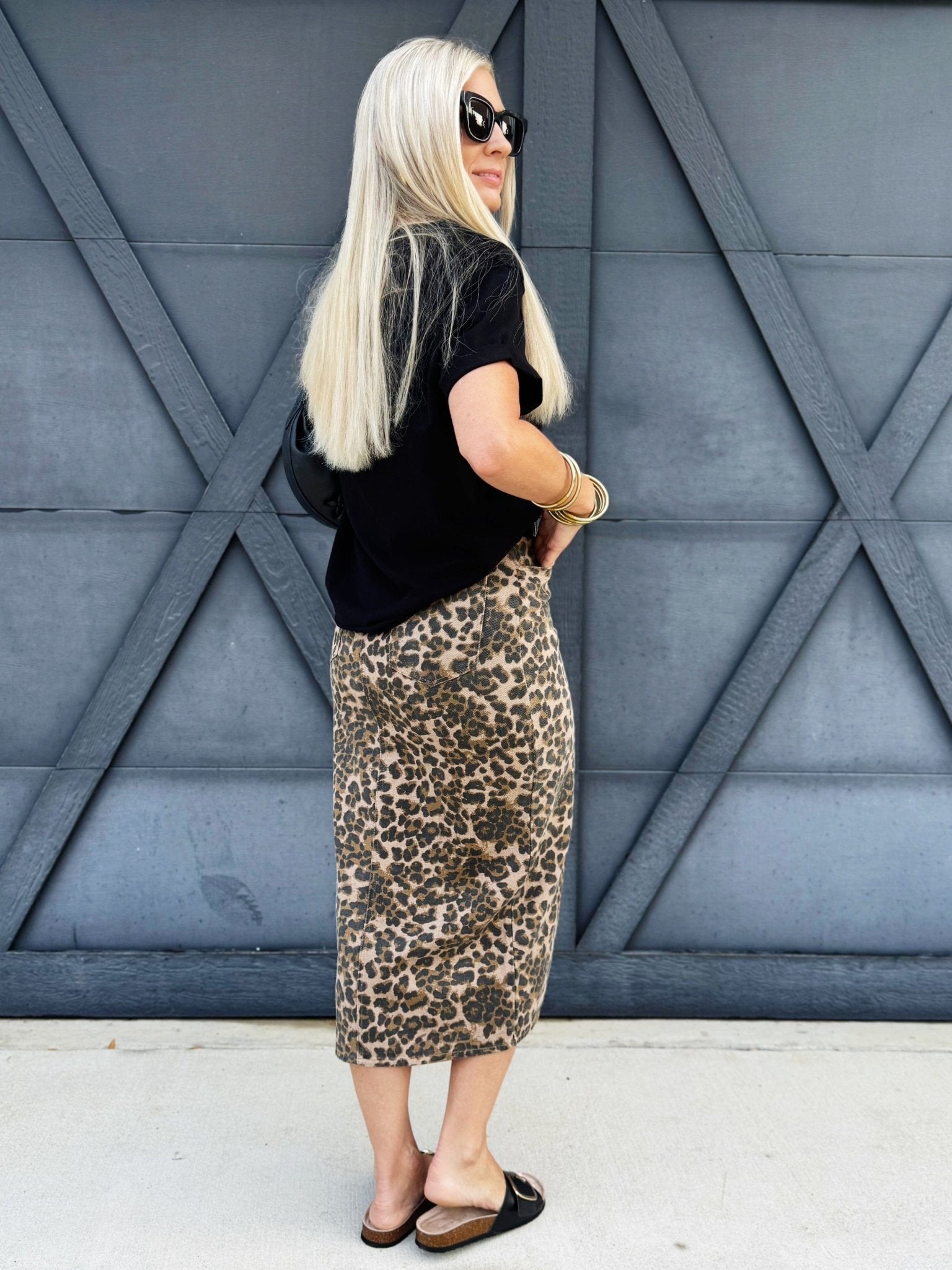 Denim Midi Skirt In Leopard - Infinity Raine