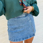 Denim Mini Skort In Medium Wash - Infinity Raine