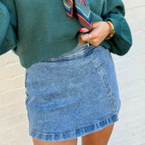 Denim Mini Skort In Medium Wash - Infinity Raine