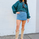 Denim Mini Skort In Medium Wash - Infinity Raine