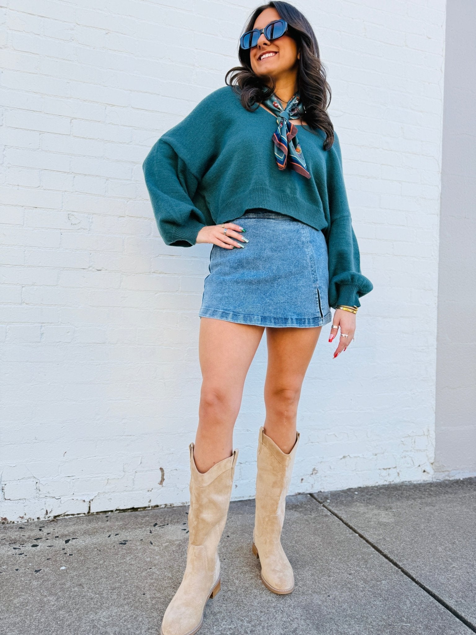 Denim Mini Skort In Medium Wash - Infinity Raine