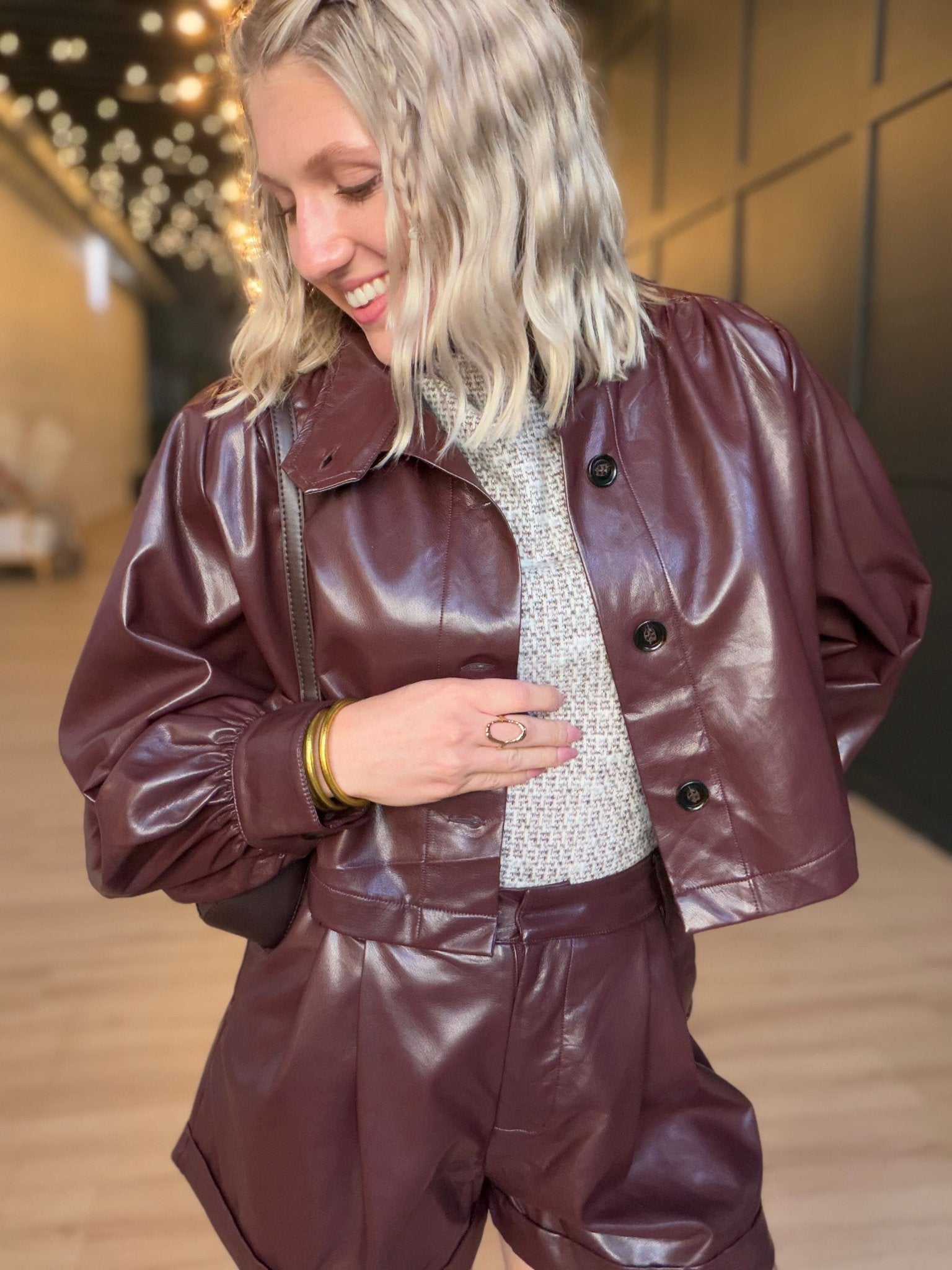 District Crop Jacket In Wine - Infinity Raine