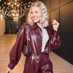 District Crop Jacket In Wine - Infinity Raine