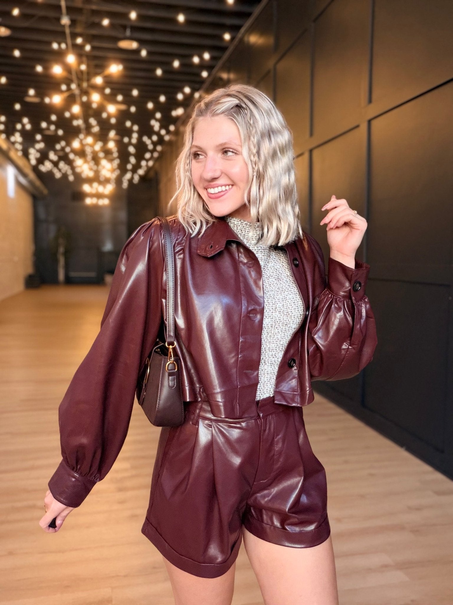 District Crop Jacket In Wine - Infinity Raine