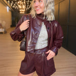District Crop Jacket In Wine - Infinity Raine