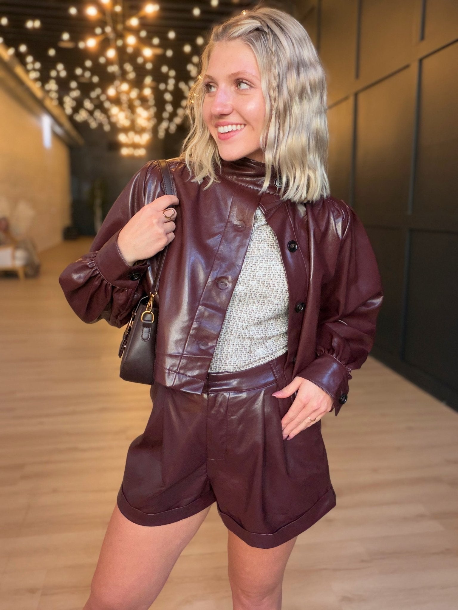 District Crop Jacket In Wine - Infinity Raine
