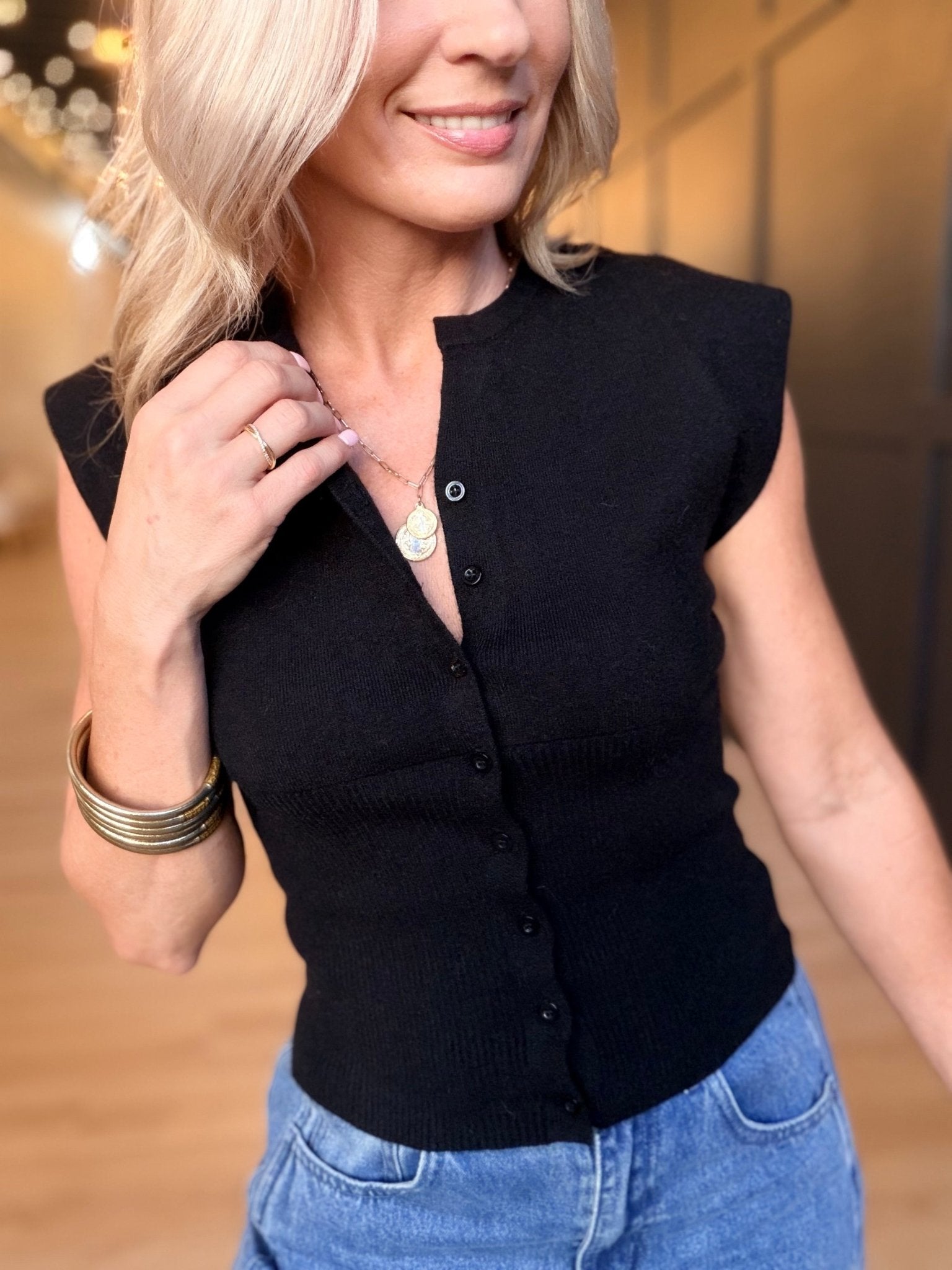 Dollhouse Button Front Sweater In Black - Infinity Raine
