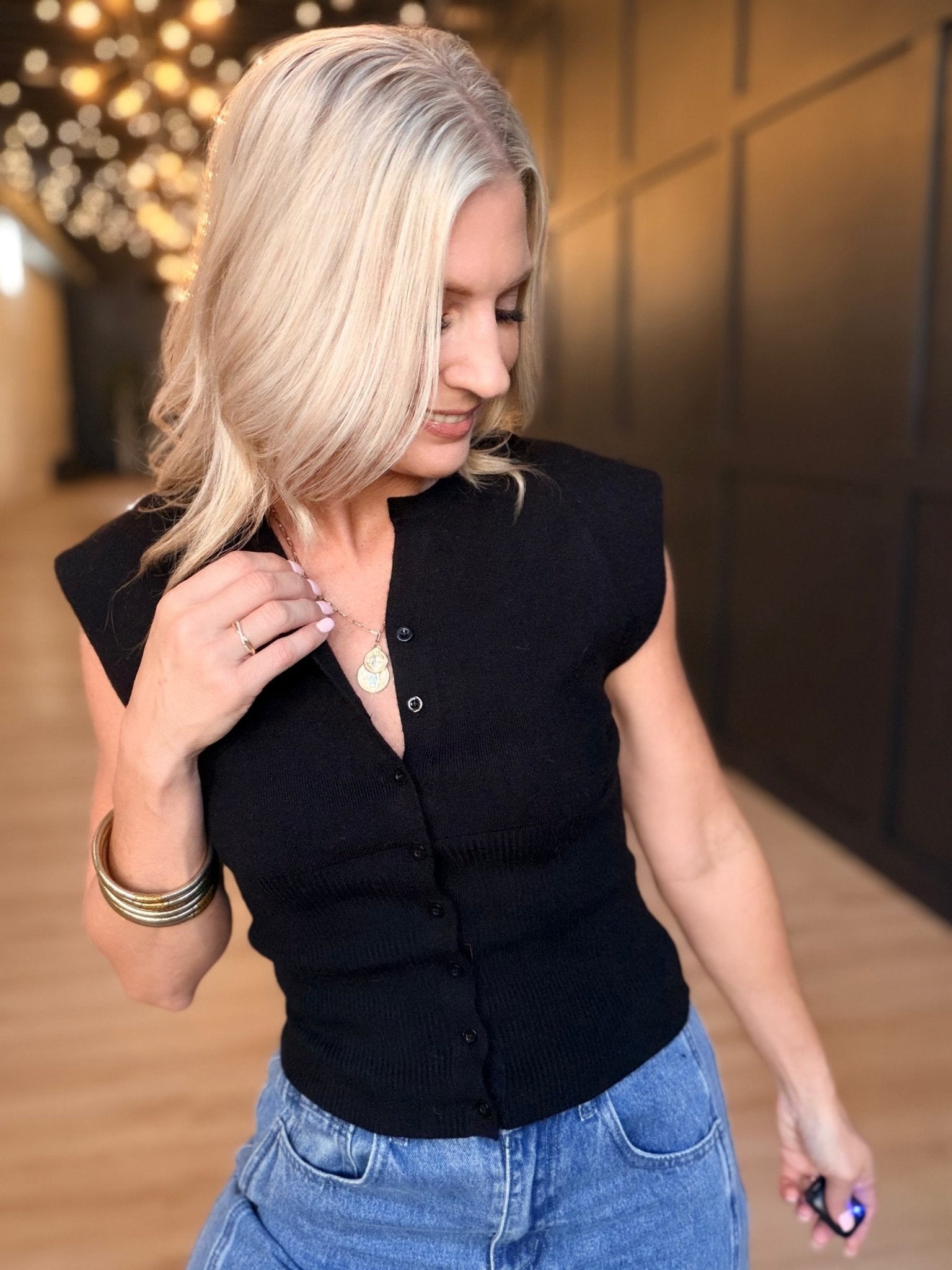 Dollhouse Button Front Sweater In Black - Infinity Raine