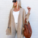 Dolman Sleeve Open Cardigan With Pockets In Taupe - Infinity Raine