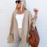 Dolman Sleeve Open Cardigan With Pockets In Taupe - Infinity Raine