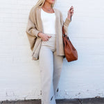Dolman Sleeve Open Cardigan With Pockets In Taupe - Infinity Raine