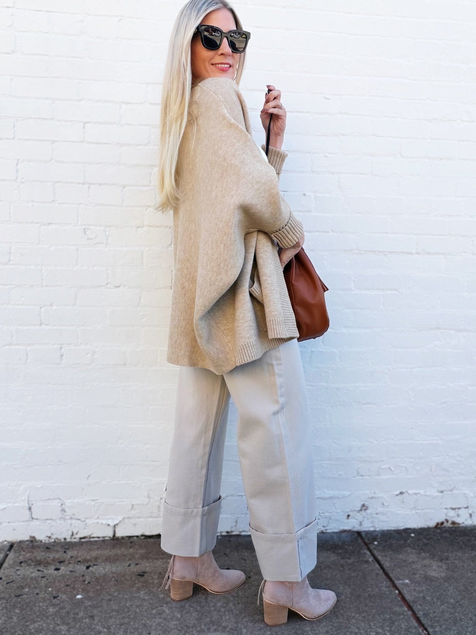Dolman Sleeve Open Cardigan With Pockets In Taupe - Infinity Raine