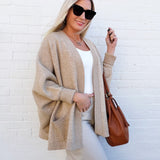 Dolman Sleeve Open Cardigan With Pockets In Taupe - Infinity Raine