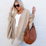 Dolman Sleeve Open Cardigan With Pockets In Taupe - Infinity Raine
