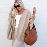 Dolman Sleeve Open Cardigan With Pockets In Taupe - Infinity Raine