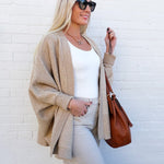 Dolman Sleeve Open Cardigan With Pockets In Taupe - Infinity Raine