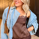 Satin Lace Trim Detail Cami In Brown - Infinity Raine