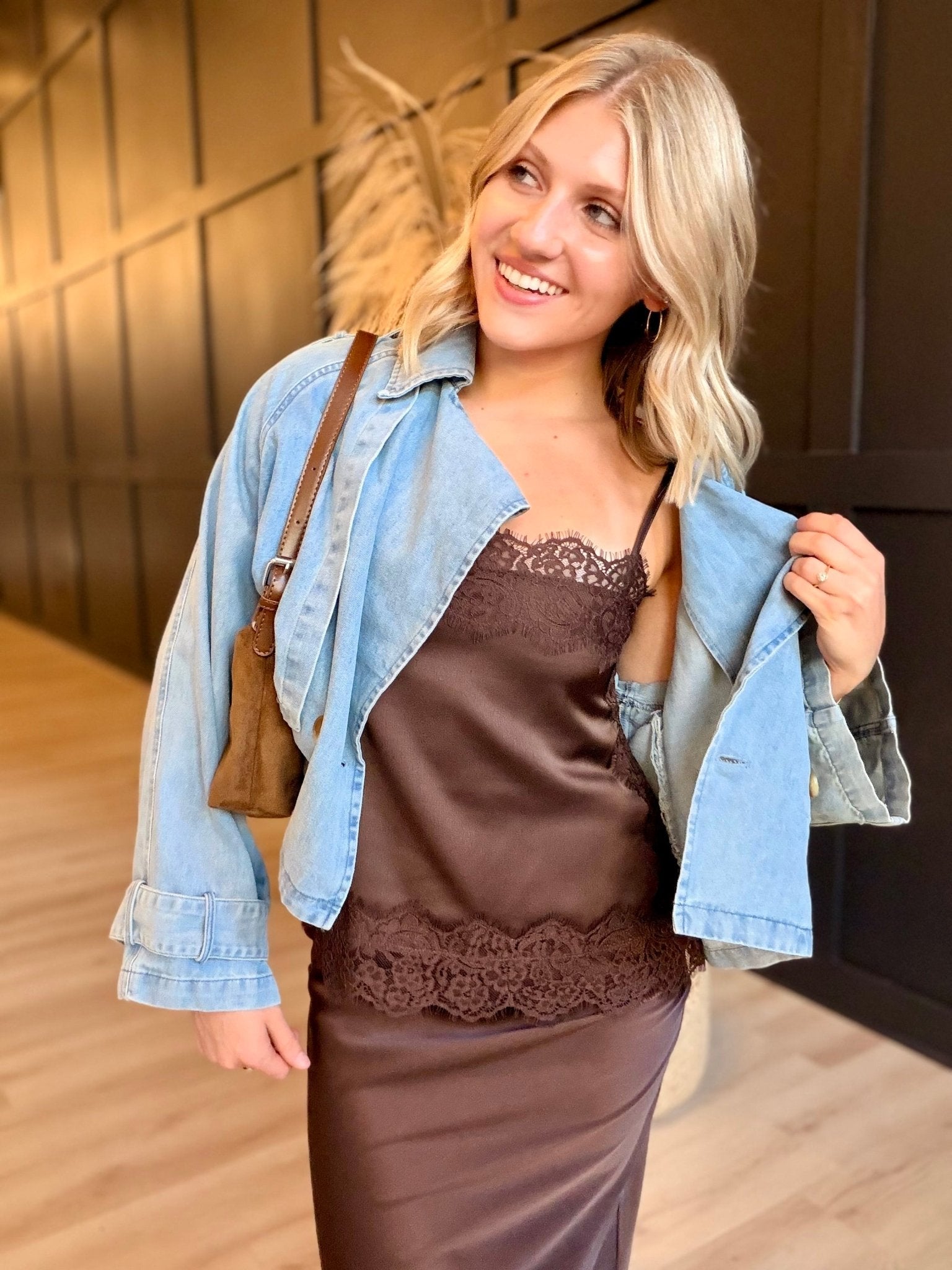 Double Breasted Front Button Oversize Denim Jacket In Light Denim - Infinity Raine