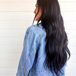 Double Breasted Front Button Oversize Denim Jacket In Light Denim - Infinity Raine