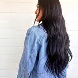 Double Breasted Front Button Oversize Denim Jacket In Light Denim - Infinity Raine
