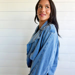 Double Breasted Front Button Oversize Denim Jacket In Light Denim - Infinity Raine