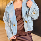 Double Breasted Front Button Oversize Denim Jacket In Light Denim - Infinity Raine