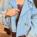 Double Breasted Front Button Oversize Denim Jacket In Light Denim - Infinity Raine