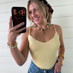 Double Layer At Fy & Bk V Neck Cami Top In Butter - Infinity Raine