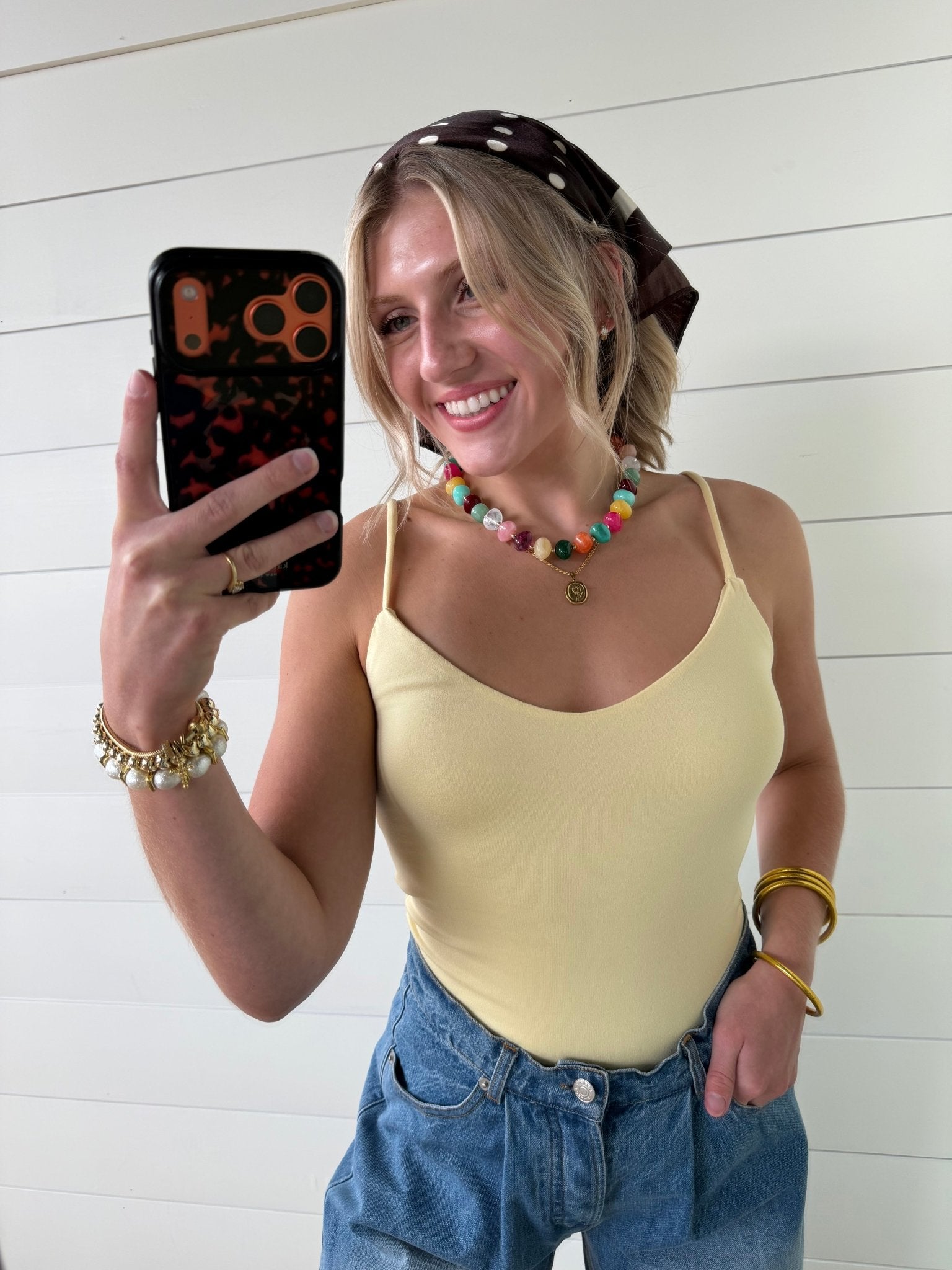 Double Layer At Fy & Bk V Neck Cami Top In Butter - Infinity Raine