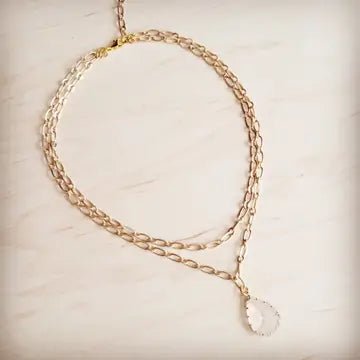 Double Strand Gold Chain Necklace w/ Boho Luxe Teardrop Pendant - Infinity Raine