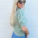 Double Zero Tops - Sweaters Puff Sleeve Mock Neck Sweater In Sage