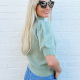 Double Zero Tops - Sweaters Puff Sleeve Mock Neck Sweater In Sage