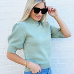 Double Zero Tops - Sweaters Puff Sleeve Mock Neck Sweater In Sage