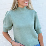Double Zero Tops - Sweaters Puff Sleeve Mock Neck Sweater In Sage