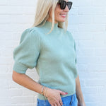 Double Zero Tops - Sweaters Puff Sleeve Mock Neck Sweater In Sage
