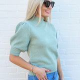 Double Zero Tops - Sweaters Puff Sleeve Mock Neck Sweater In Sage